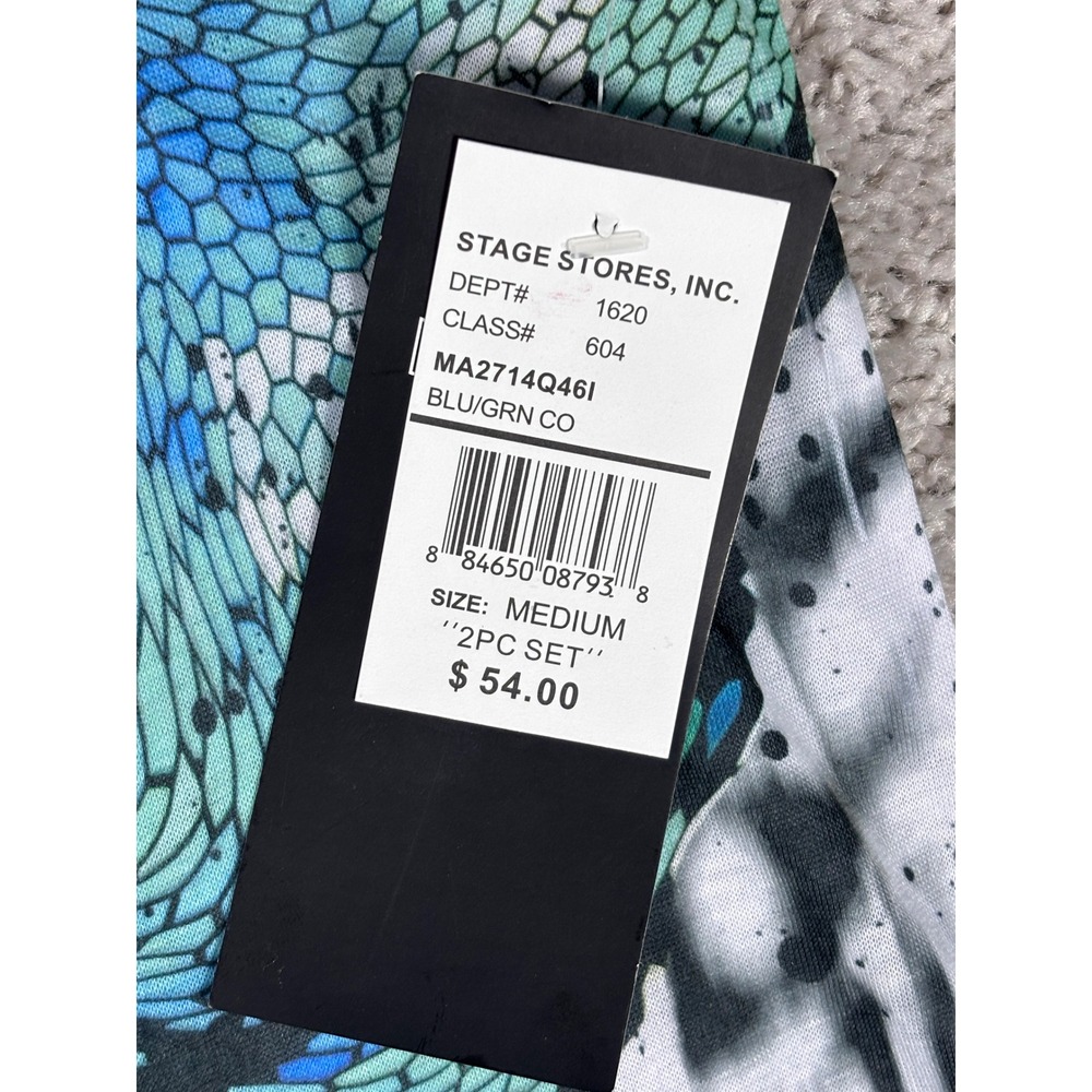 BLEU Women's Medium Blue Green Floral Print Twisted Cutout Tunic Top - Picture 4 of 13